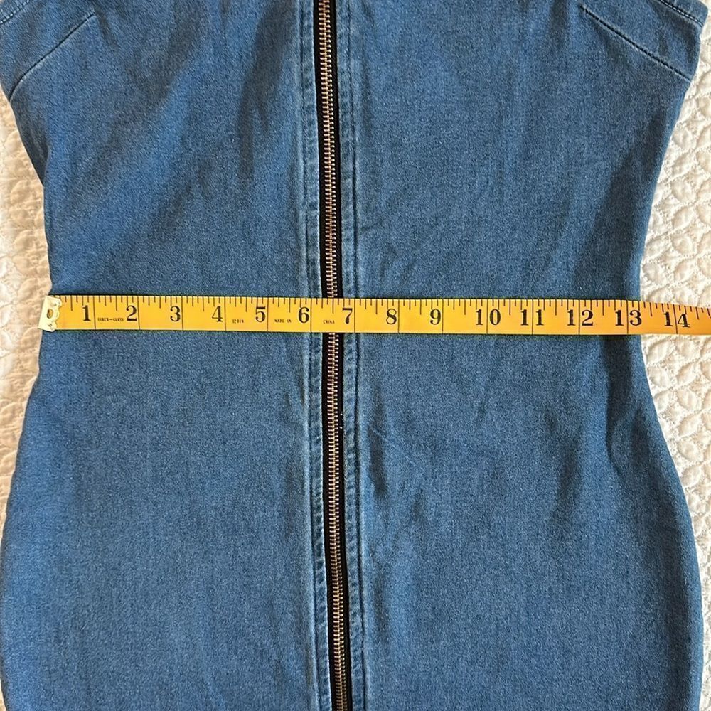 Iris Denim Dress Sexy Short Stretchy Sleeveless Front Zipper Club Party - Picture 8 of 14